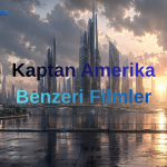 Kaptan Amerika benzeri filmler için modern fantastik şehir ve süper kahraman atmosferi