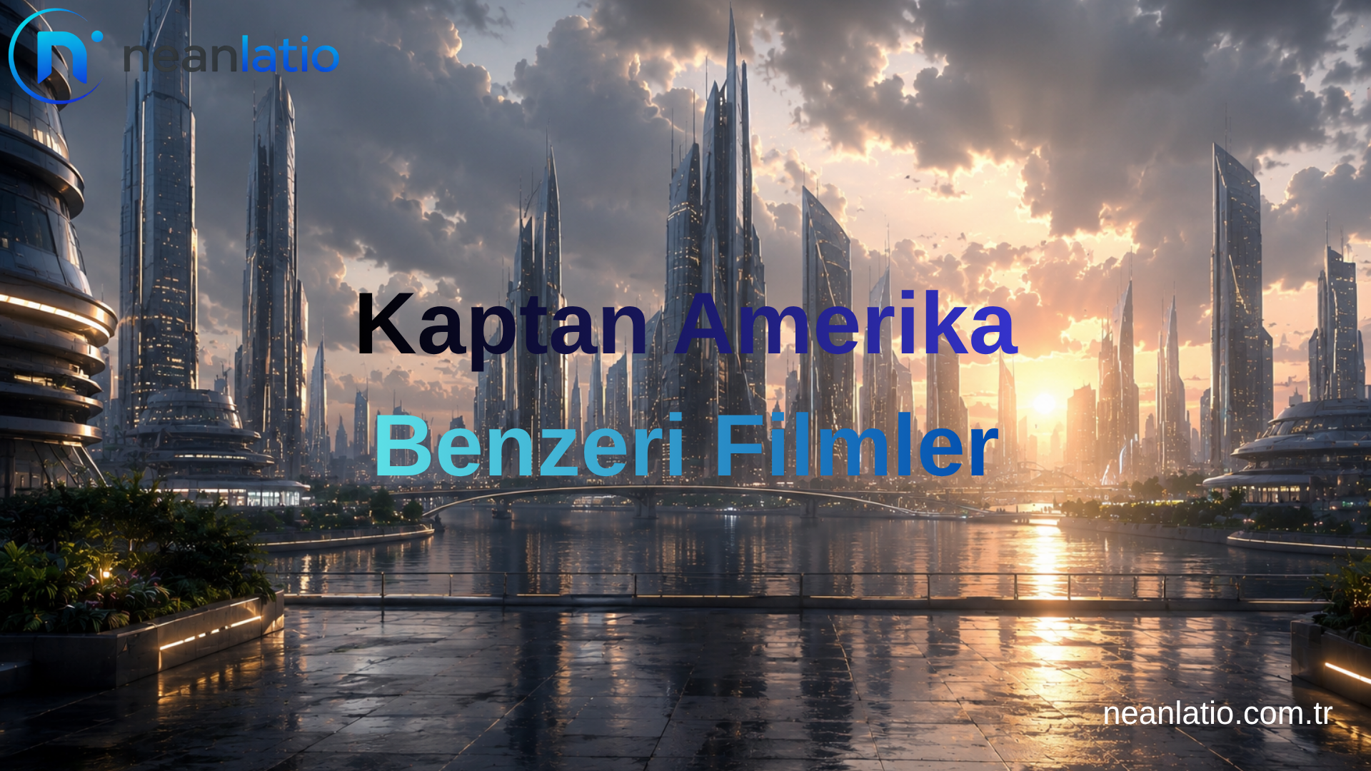 Kaptan Amerika benzeri filmler için modern fantastik şehir ve süper kahraman atmosferi