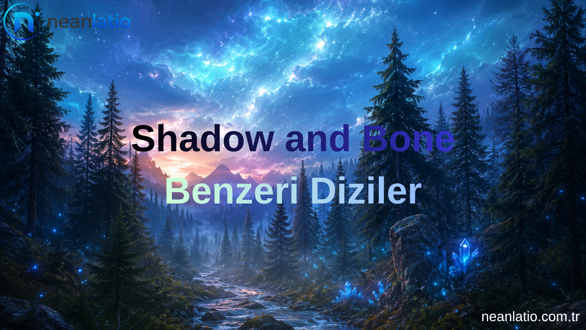 Shadow and Bone benzeri diziler için büyülü gökyüzü ve fantastik orman manzarası