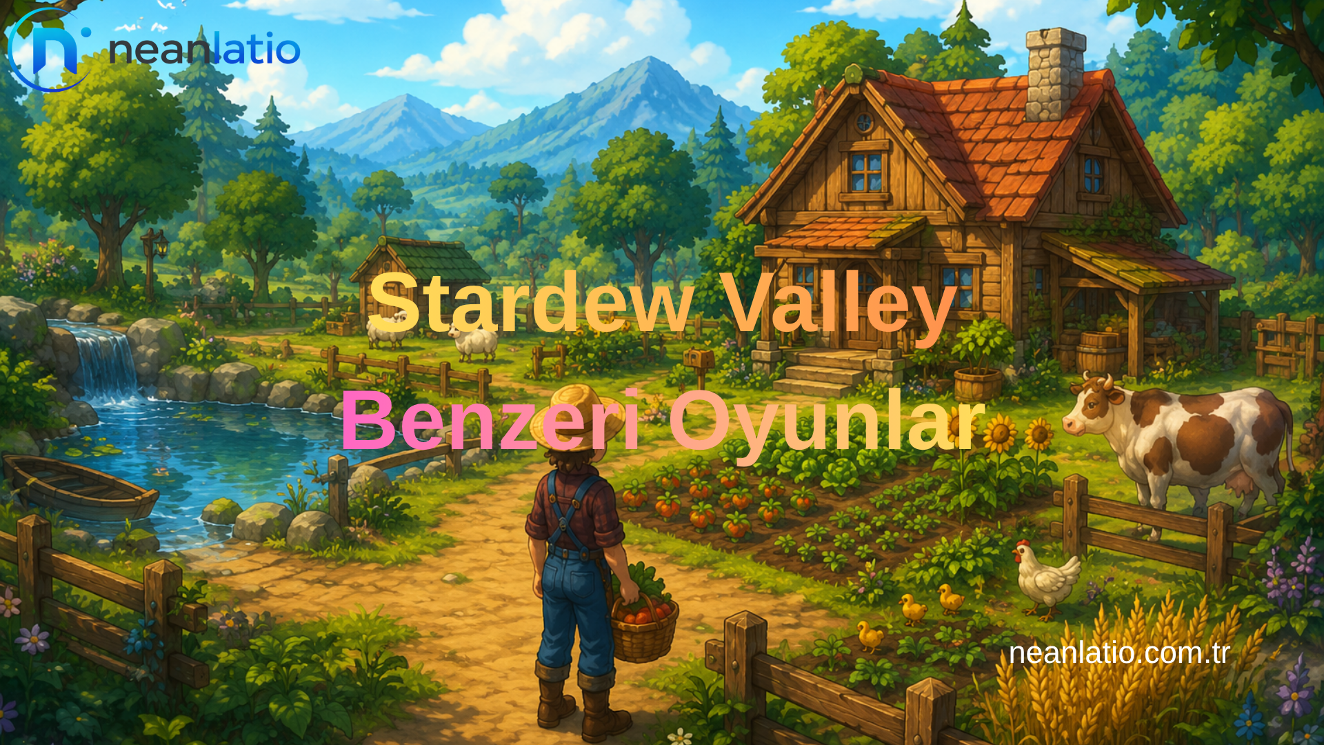 Stardew Valley benzeri oyunlar için hazırlanmış cozy çiftlik yaşamı ve farm simülasyonu temalı oyun görseli