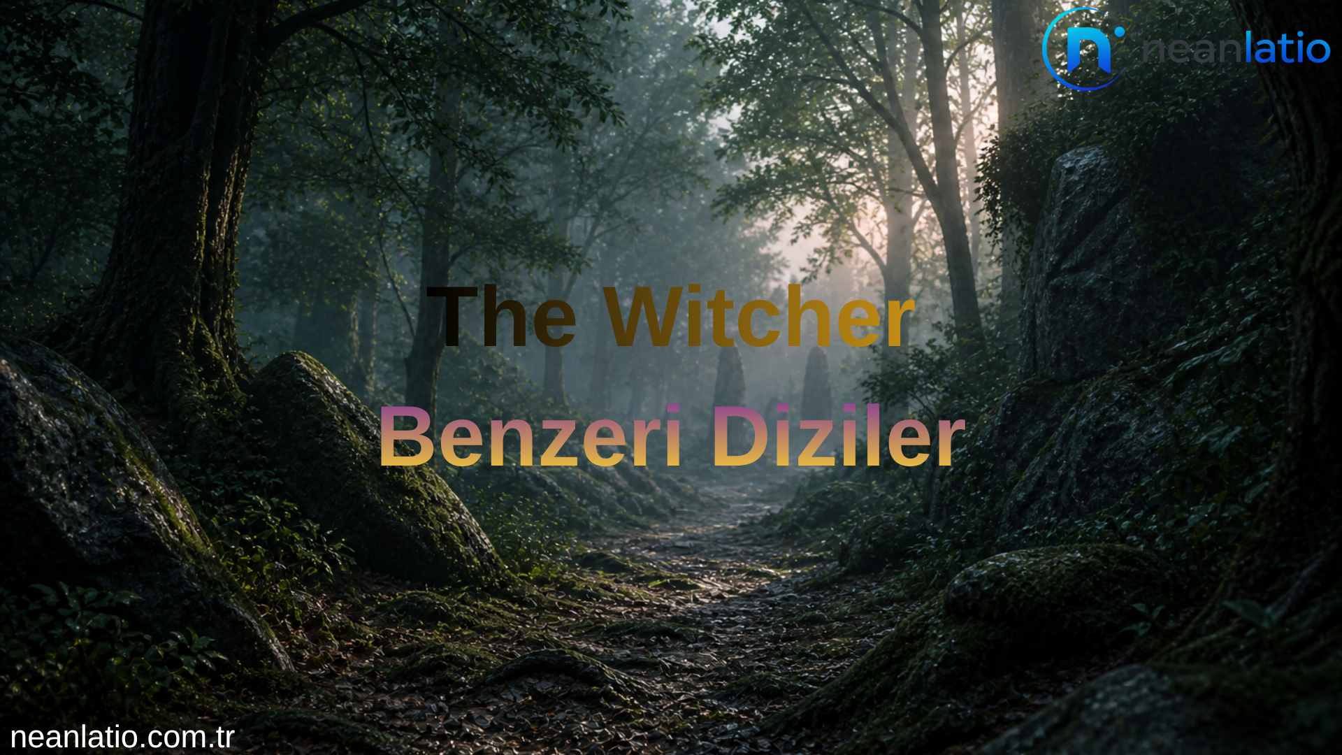 the witcher benzeri diziler için karanlık fantastik orman atmosferi