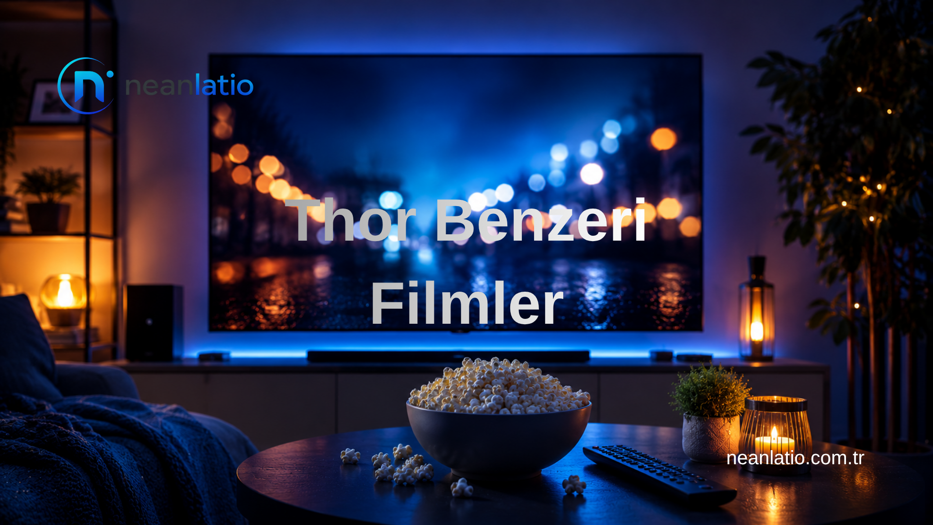 Thor benzeri filmler için sinema atmosferini yansıtan ev sineması ve film izleme temalı görsel