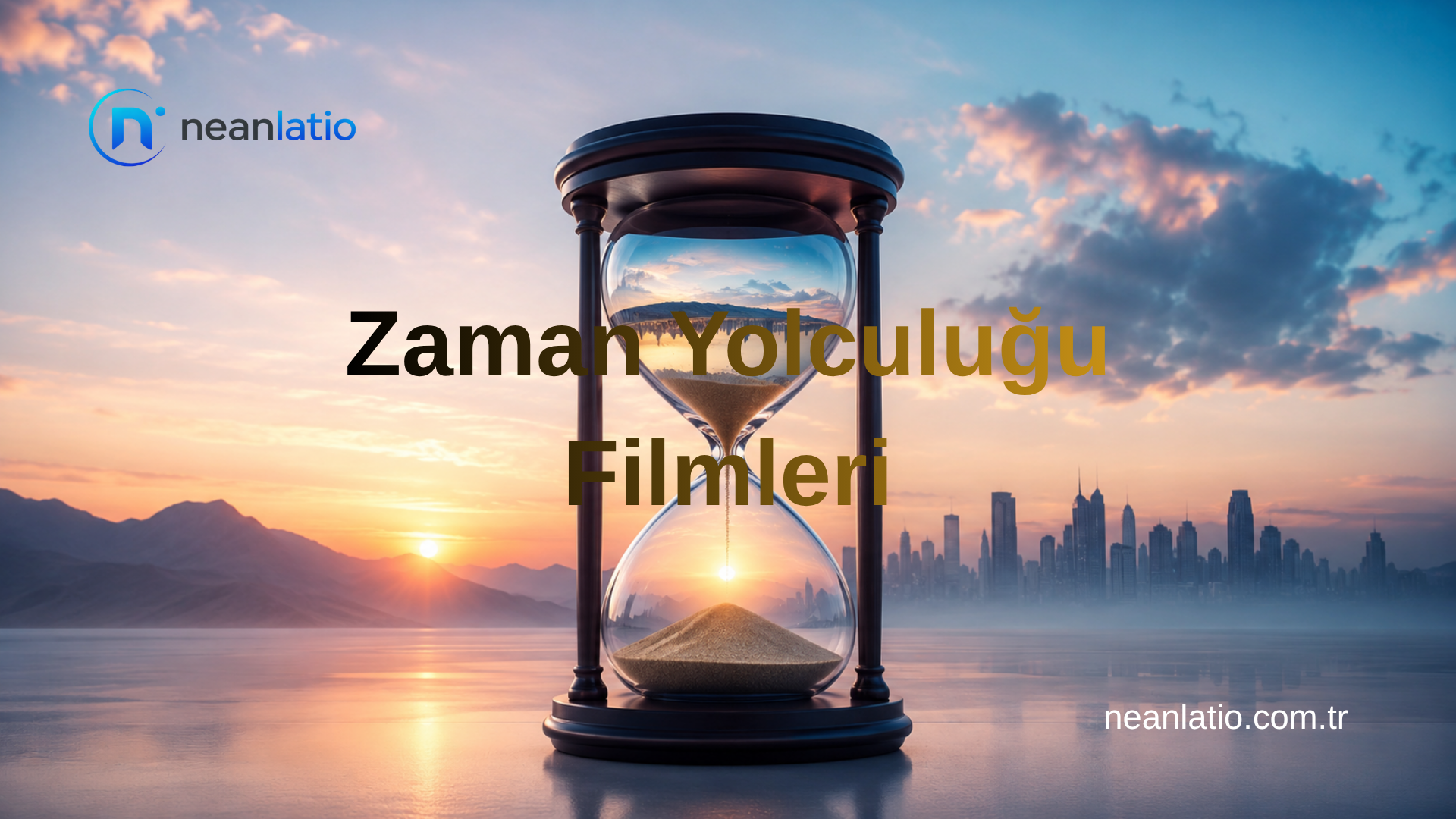 Zaman yolculuğu filmleri için kum saati ve geçmiş ile geleceği temsil eden bilim kurgu temalı görsel